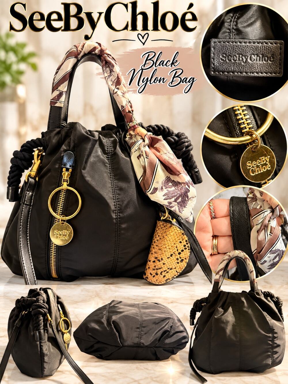 See by Chloe $510 Nylon Black Crossbody/Handle Bag